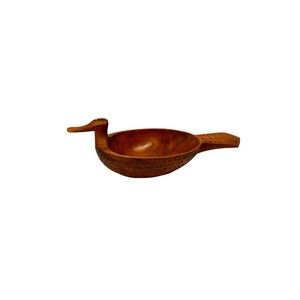 Vintage Hand Carved Yugoslavian Solid Wood Bowl Folk Duck Nut Dish Trinket Dish